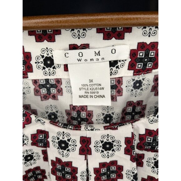 Como Woman Floral Print Tunic 3X 100% Cotton Short Sleeve Red/Black/White - Picture 3 of 10